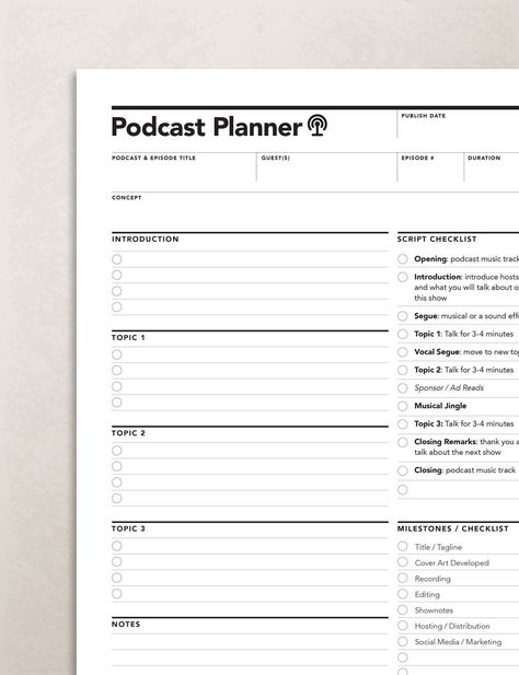 Podcast Planner Worksheet, Podcast Worksheet, Pod Cast, Podcast Plan, Podcast Checklist, Episode, Podcast Kit, Podcast Planning Template ramadandayplanner #plannerfreebies Podcast Planning, Podcast Setup, Podcast Tips, Cleaning Printable, Planning Template, Docs Templates, Starting A Podcast, Content Planner, Planner Printables Free