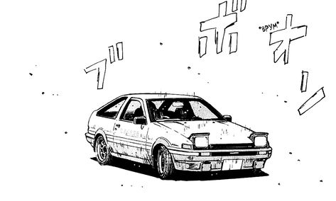 Car Manga Panel, Anime Car Drawing, Initial D Pc Wallpaper, Initial D Tattoo Ideas, Initial D Tattoo Anime, Ae86 Tattoo, Initial D Drawing, Ae86 Drawing, Initial D Manga Panels