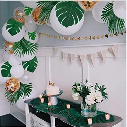 Amazon.com: CADNLY Artificial Palm Leaves Decorations - 60 pcs 6 Kinds Faux Tropical Leaves for Jungle Theme Party Supplies Safari Decorations Fake Monstera Leaf for Luau Dinosaur Hawaiian Party Decoration : Home & Kitchen Plant Themed Party, Hawaiian Theme Party, Beach Theme Party, Jungle Beach, Jungle Thema, Tropical Birthday Party, Jungle Theme Parties, Hawaiian Party Decorations, Wild Party