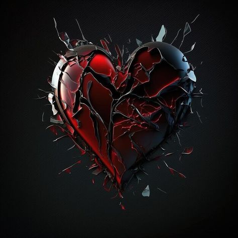 Design of a glass heart broken into piec... | Premium Photo #Freepik #photo #shatter #heart-break #crush #fragment Shattered Heart, Heart Images, Glass Heart, 3d Rendering, Black Background, Glass, Design