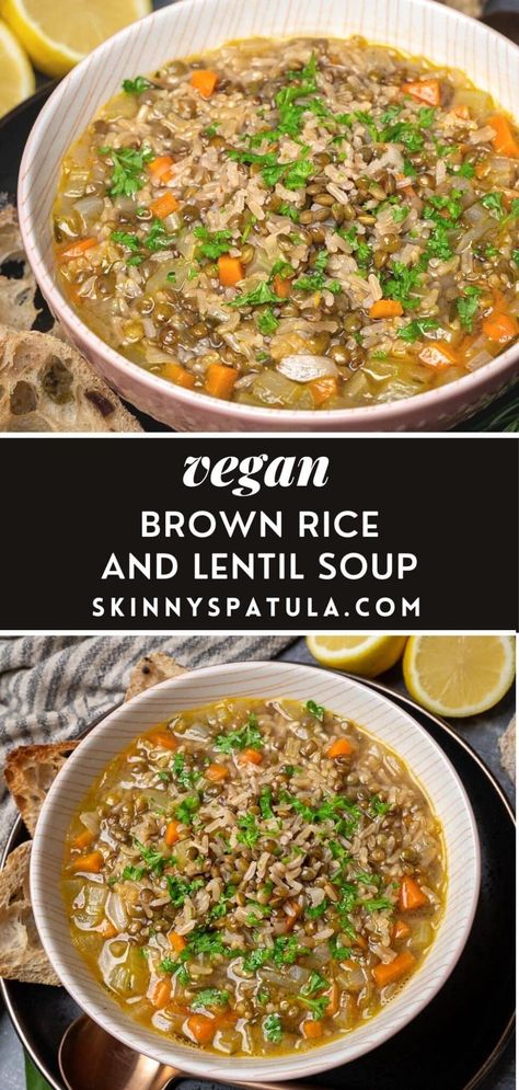 Lentil And Brown Rice Soup, Rice And Lentil Soup, Thm Lentil Soup, Lentil Rice Soup, Brown Rice Soup Recipes, Lentil And Rice Recipes, Brown Lentil Recipes, Brown Lentil Soup, Pancreatic Diet