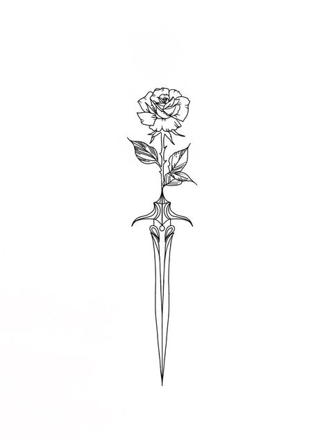 Rose dagger tattoo stencil Rosekiller Tattoo, Spine Dagger Tattoo, Dagger Spine Tattoos For Women, Spine Tattoos For Women Stencil, Fantasy Dagger Tattoo, Patchwork Tattoo Stencil, Tattoo Ideas Forearm Women, Dagger And Flower Tattoo, Dagger Tattoo Stencil