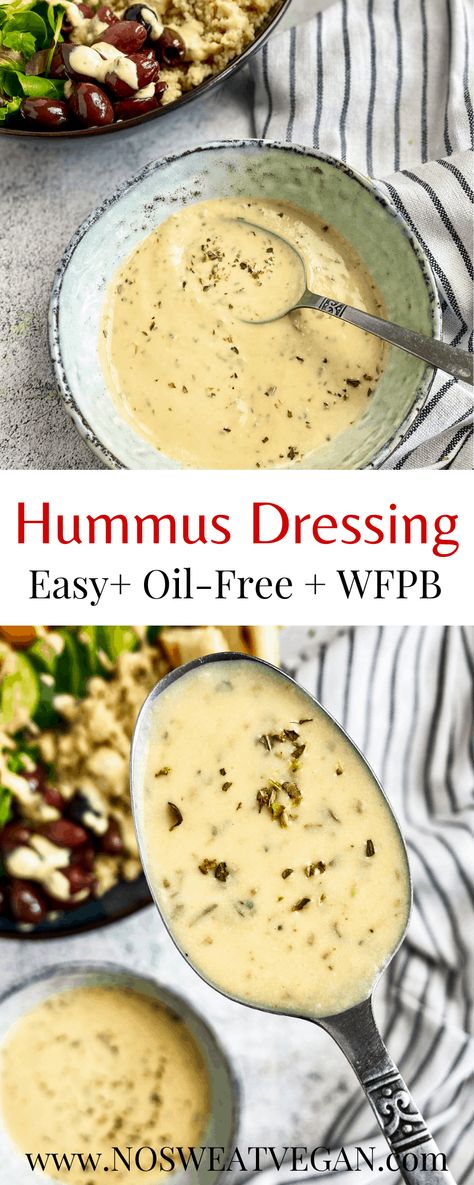 Wfpb Dressing Recipes, Wfpb Salad Dressing, Salad With Hummus Dressing, Simple Wfpb Recipes, Buddha Bowl Dressing Recipes, Hummus Dressing Recipe, Alkaline Dressing Recipes, Hummus Salad Dressing Recipe, Wfpb Bowls