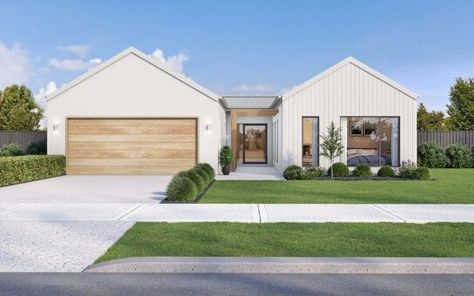 House Facades Australia, Coastal Home Exterior, Contemporary Bungalow, Rendered Houses, Weatherboard House, White Exterior Houses, Australia House, Modern Barn House, Architectural Design House Plans