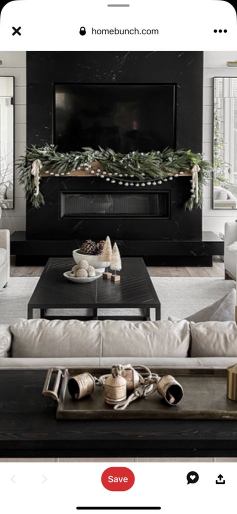 Black Fireplace Christmas Decor, Black Fireplace Christmas, Black Fireplace Mantel, Fireplace Christmas, Black Fireplace, Shiplap Fireplace, Christmas Fireplace Decor, Cabin Christmas, Simple Christmas Decor