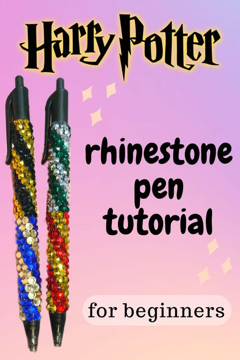 Rhinestone Pens Diy, Rhinestone Pen Patterns, Bling Pens, Rhinestone Pens, Pen Tutorial, Hogwarts House Colors, Papermate Inkjoy Gel Pens, Epoxy Pens, Diy Harry Potter