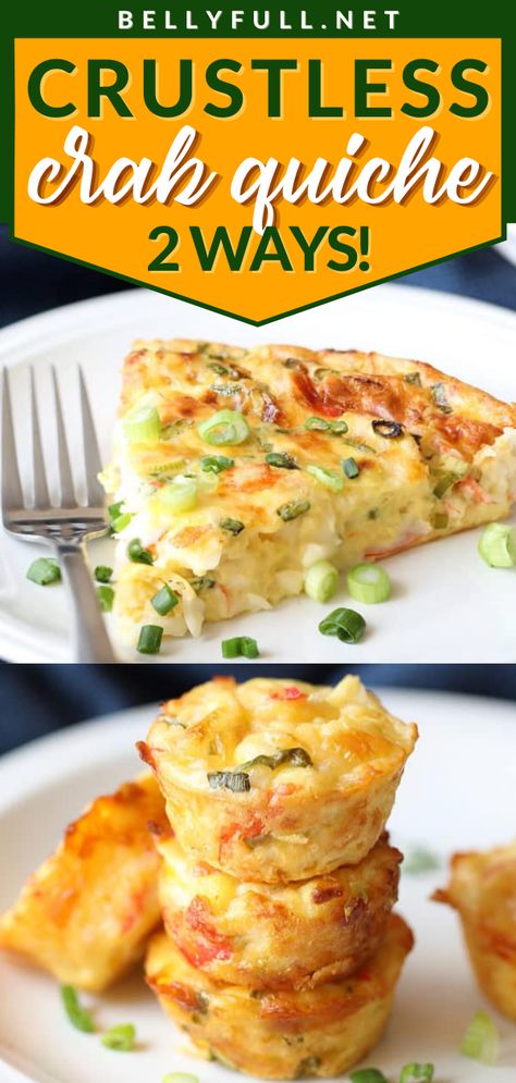 Crustless Crab Quiche (2 Ways), low carb recipes, gluten free Crab And Spinach Quiche, Mini Crab Quiche Recipes, Crabmeat Quiche Recipes, Crabmeat Recipes Easy, Crab Quiche Recipes Crustless, Shrimp Quiche Recipes, Seafood Frittata, Seafood Quiche Recipes, Crab Quiche Recipes