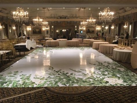 Wedding Dance Floor Vinyl, Floral Dance Floor Wedding, Printed Dance Floor Wedding, Dance Floor Design Ideas, Dance Floor Ideas Wedding, Wrapped Dance Floor Wedding, Stage Floor Design, Dancing Floor Wedding, Vinyl Dance Floor Wedding