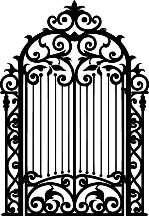 Gate Silhouette, Gothic Fence, Gate Vector, Laser Patterns, Fence And Gate, Small House Front Design, Wrought Iron Gate, Wrought Iron Fences, Halloween Vector