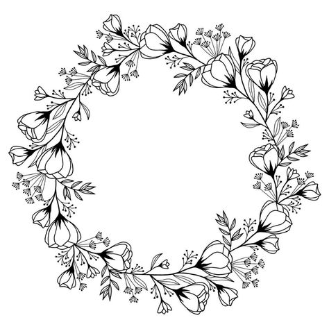 Floral Wreath Drawing, Crown Drawing, Hand Embroidery Patterns Free, Wreath Drawing, Embroidery Template, Floral Drawing, Pola Sulam, Embroidery Flowers Pattern, Embroidery Patterns Free