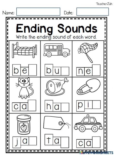 Cvc ending sounds Ending Sounds Worksheets, Sounds Worksheet, Teaching Sound, Letter Worksheets Kindergarten, Letter Sounds Preschool, Phonics Worksheets Free, Ending Sounds, Cvc Worksheets, Cvc Words Worksheets