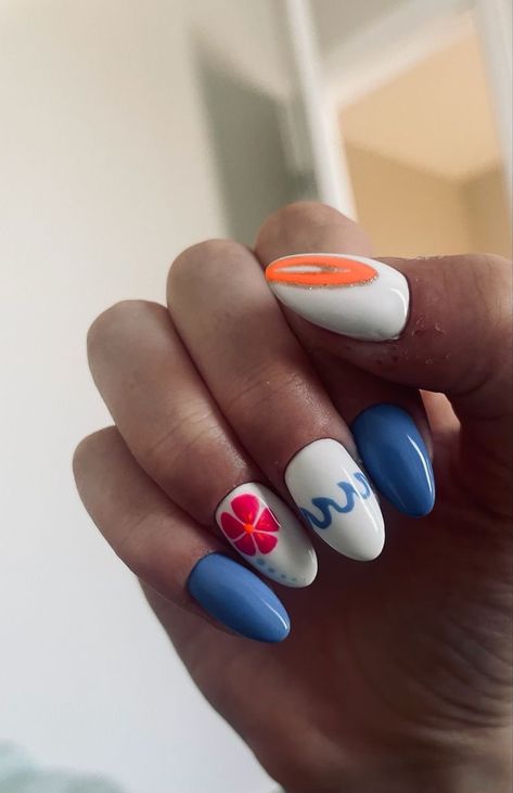 Obx Outer Banks Nails, Outerbanks Nail Ideas, Outer Banks Nails Inspiration, Outer Banks Nail Ideas, Outer Banks Inspired Nails, Obx Inspired Nails, Outer Banks Nails, Outer Banks Birthday Party, Bday Nail Ideas