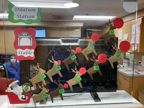 Dilation Station Labor And Delivery, Dilation Station Bulletin Board, Labor And Delivery Bulletin Board Ideas, Labor And Delivery Christmas Decorations, Nurses Station Christmas Decor, Dilation Station, Cervical Dilation, Nursing Station, Work Bulletin Board