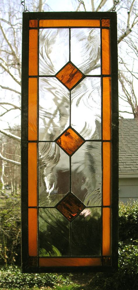 Geometric Amber and Clear6.5 x 18.5Stained by StainedGlassArtist Window Transom, Stained Glass Transom, Glass Transom, Art Deco Stained Glass, Diy Stained Glass Window, L'art Du Vitrail, Diy Staining, Leaded Glass Windows, Door Diy