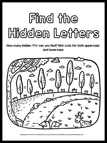 FREE! Find the Hidden Letter "T's" Coloring Page - The Art Kit Letter T Words, Hidden Alphabet, Letter S Worksheets, Hidden Letters, Nursery Worksheets, Educational Activities For Kids, Nursery Letters, Alphabet Worksheets, Class Activities