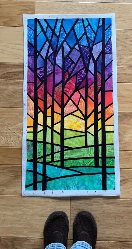 Landscape Art Quilts, Stained Glass Quilt, Glass Window Art, Landscape Quilts, Stained Glass Crafts, Glass Studio, School Art Projects, Art Quilt, Stained Glass Panels