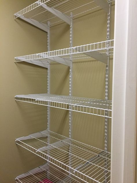 Shelves added to closet Closet Shelving Ideas, Closet Maid, Wire Closet Shelving, Organizing Walk In Closet, Fish Room, Sneaker Closet, Closet Shelving, Closet Shelf, Pantry Room