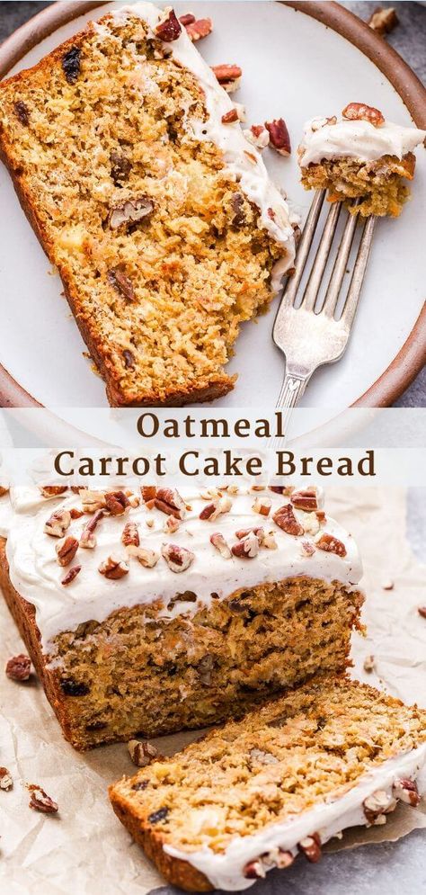 Oatmeal Carrot Cake Bread - Recipe Runner Carrot Cake Bread Recipe, Oatmeal Carrot Cake, Carrot Cake Bread, Carrot Bread, Homemade Strawberry Sauce, Oatmeal Cake, Healthy Carrot Cakes, Oatmeal Bread, Carrot Cake Oatmeal