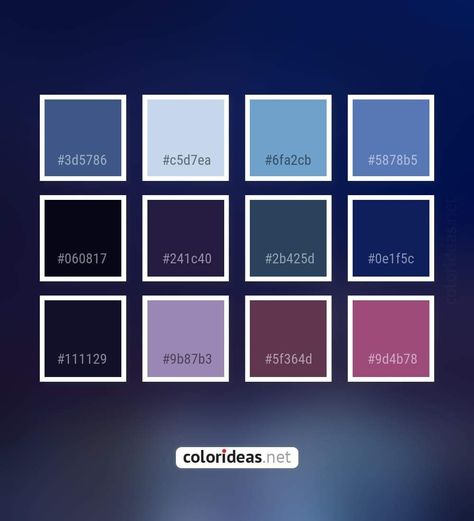 Dark Blue Pallete Color, Prom Colors Schemes, Midnight Blue Color Palette, Blue Color Pallet, Midsummer Nights Dream Wedding, Blue Shades Colors, Wedding Color Pallet, Colors Inspiration, Midnight Blue Color