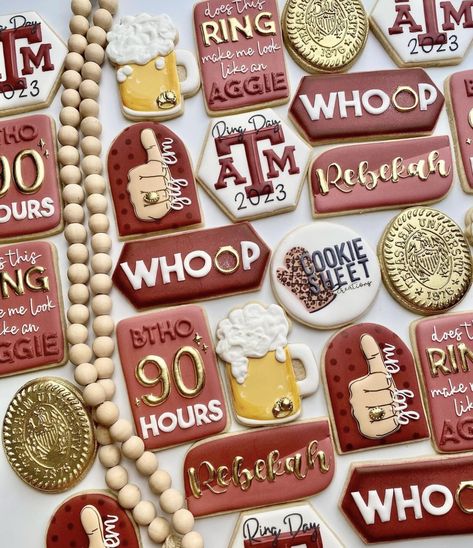 Tamu Ring Dunk Party, Aggie Ring Day Cookies, Aggie Ring Dunk, Aggie Ring Day, Ring Dunk, Grad Cookies, Aggie Ring, Flooding Cookies, Ring Day