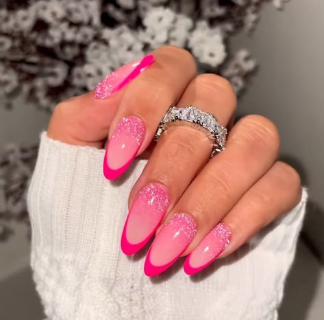 Glitter French Tips, Pink Glitter Nails, Bride Nails, Nails Manicure, Pink Vibes, Mehendi Designs, French Tip Nails, Acrylic Nail Designs, Pink Glitter