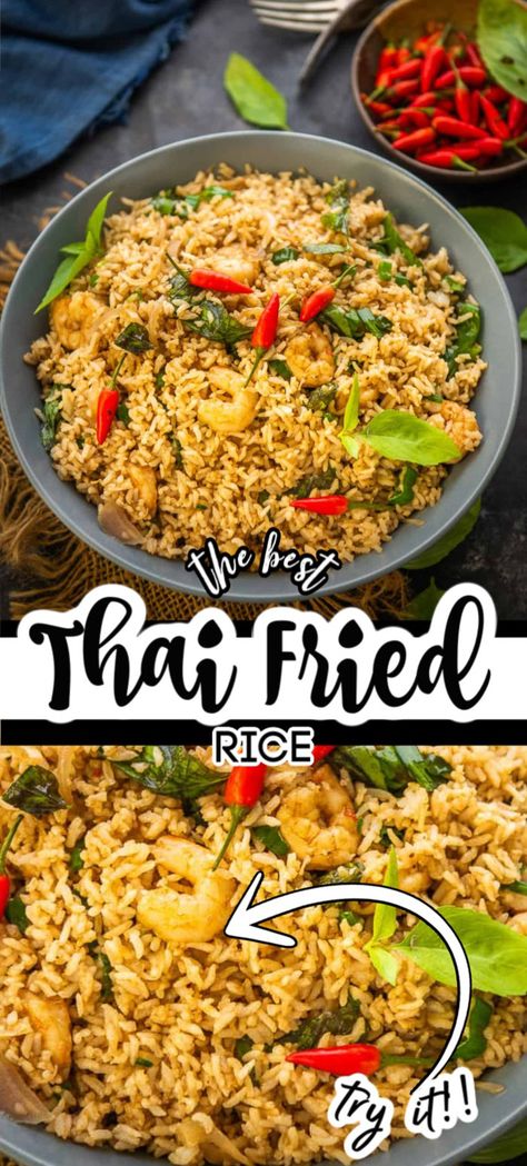 Thai Rice Recipes, Continental Dishes, Khao Pad, Basil Fried Rice, Thai Fried Rice, Pork Fried Rice, Thai Recipe, Spicy Rice, Easy Rice Recipes