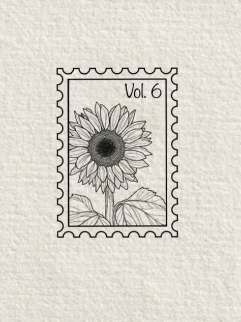 Sunflower With Writing Tattoo, Sunflower Word Tattoo, Sunflower And Sun Tattoo, Sunflower Vol 6 Tattoo, Postage Stamp Tattoo Ideas, Sunflower Tattoo Arm, Tatuajes Harry Styles, Harry Styles Sunflower Vol 6, Hope Tattoos