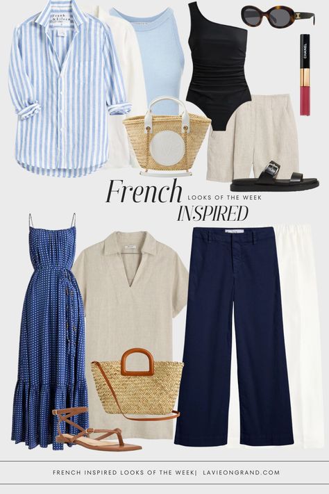 French inspired looks for the week Arizona Attire, Capsule Packing, French Summer Style, French Wardrobe Basics, Midwest Summer, French Inspired Fashion, Parisian Outfits, French Wardrobe, French Lifestyle