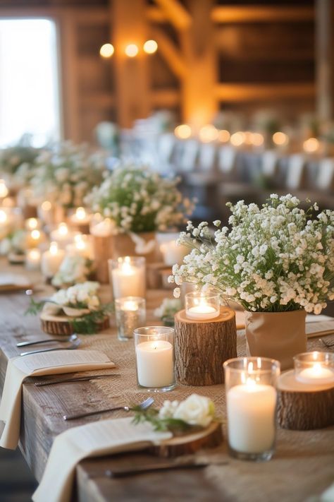 25 Affordable Rustic Wedding Table Decorations That Are Budget-Friendly Wedding Farm Table Decor, Rectangle Wedding Tables, Picnic Table Wedding, Boho Wedding Food, Wedding Table Decor Ideas, Farm Table Wedding, Farm Table Decor, Wedding Cake Table Decorations, Wedding Table Setup