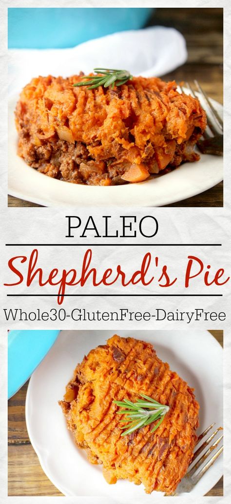 Paleo Shepherd's Pie- pure comfort food, packed with veggies, and so delicious! Whole30, gluten free, dairy free, and easy to make! Sweet Potato Toppings, Hearty Comfort Food, Shepherds Pie Recipe, Paleo Beef, Resep Diet, Shepherd's Pie, Paleo Whole 30, Paleo Dinner, Shepherds Pie