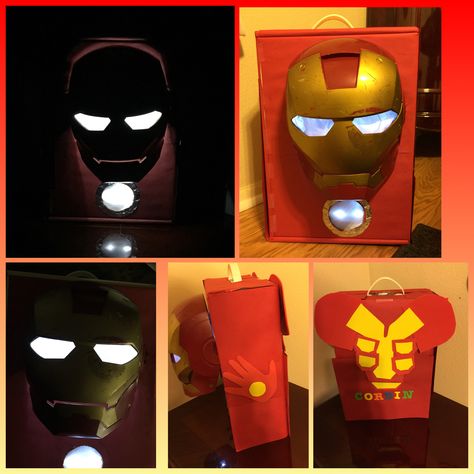 Valentine Iron Man shoebox Miles Morales Valentines Boxes, Ironman Valentine Box Ideas, Iron Man Valentine Box Ideas, Valentine Box Ideas, Valentine Boxes For School, Iron Man Mask, Lego Iron Man, Boys Valentines, Valentine Boxes