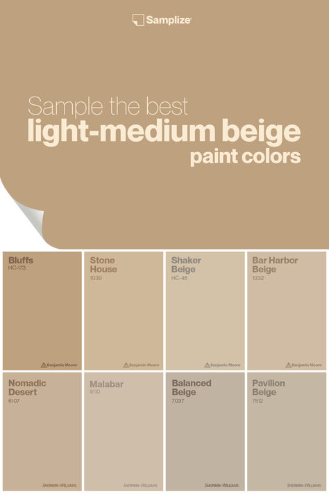 Sample the best light-medium beige paint colors with Samplize for your home painting projects! Best Beige Paint Color, Tan Paint Colors, Rustic Master, Cream Paint Colors, Beige Paint Colors, Tan Paint, Beige Paint, Xmas Wishlist, Paint Combinations