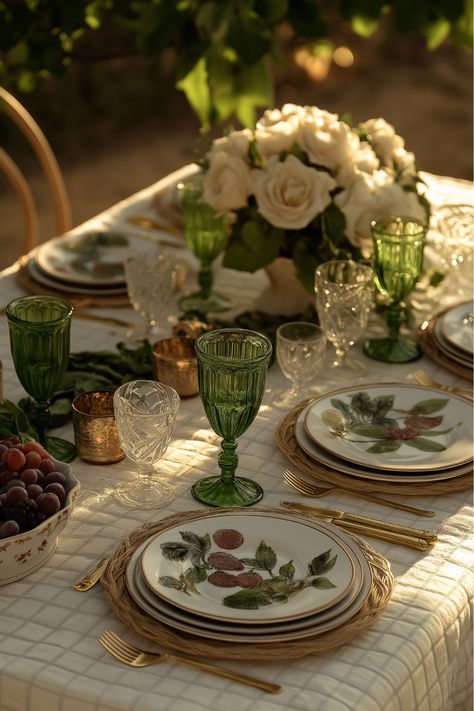 A green-themed Friendsgiving tablescape brings nature right to your table! Shades of green in the flowers, dishware, and decor feel so fresh and inviting. Pair them with a plaid tablecloth for a rustic yet modern Thanksgiving look. Wouldn’t this setup make your Friendsgiving feel vibrant and warm? Square Tablescape, Cottagecore Table Setting, Friendsgiving Setup, Themed Friendsgiving, Friendsgiving Table Decor, Cottagecore Table, Friendsgiving Tablescape, Friendsgiving Table, Aesthetic Thanksgiving