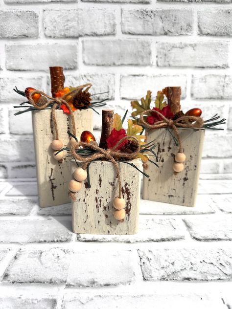 Pumpkins Made From 4x4 Post, Hand Saw Crafts Ideas, Small Fall Wood Crafts, Fall Pumpkin Paintings On Wood, Fall Tea Cup Arrangements, What To Make With Wood Scraps, New Fall Diy Crafts, Wood 2x4 Crafts, Wood Thanksgiving Decorations