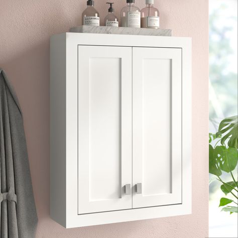 Wade Logan® Higuera Solid Wood Wall Bathroom Cabinet & Reviews | Wayfair Wood Wall Bathroom, Wall Mounted Bathroom Cabinets, White Bathroom Cabinets, Organizing Bathroom Cabinets, Over The Toilet, Linen Cabinets, Bathroom Necessities, Bathroom Wall Cabinets, Wall Bathroom