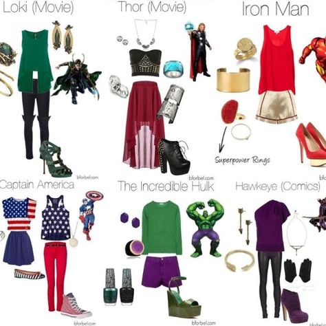 The avengers, the style! Marvel Bounding Outfits, Marvel Bounding, Marvel Inspired Outfits, Black Widow Costume, Marvel Fashion, Princess Inspired Outfits, Avengers Outfits, Disney Themed Outfits, Marvel Costumes