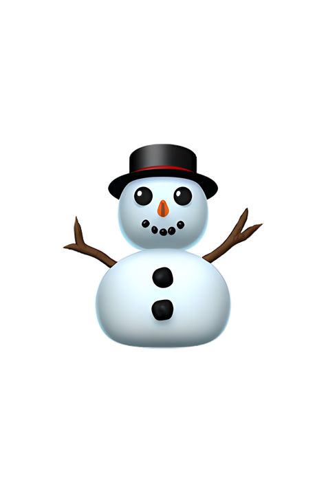 The emoji ⛄ depicts a snowman without snow. It has a round head with two black dots for eyes and a black dot for a mouth. The snowman has two stick arms and a carrot nose. It is wearing a black top hat and a red scarf. The snowman's body is made up of three stacked circles, but there is no snow on it. Emoji Stickers Iphone Christmas, Cute Winter Emojis, All Iphone Emojis, New Emojis Iphone Ios, Holiday Emojis, Winter Emojis, Xmas Widgets, Snowman Emoji, Christmas Emojis