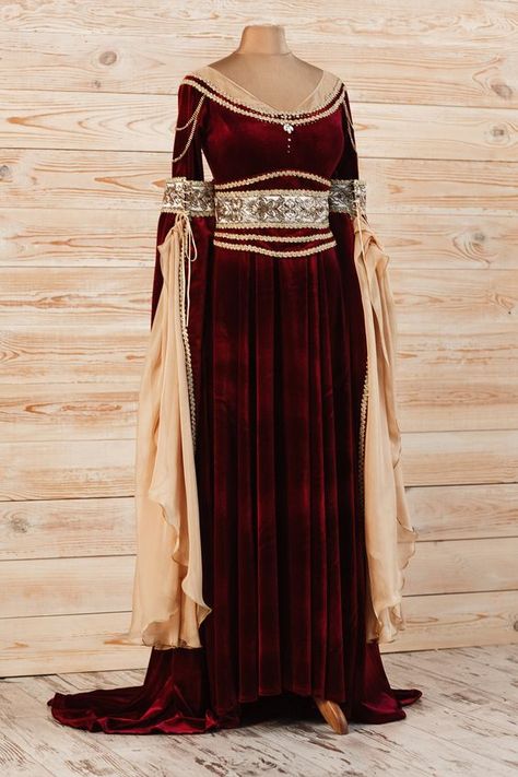 Arrived as the very beautiful image of color the quality also very nice 10 of 10 Middle Earth Fashion, Red And Gold Medieval Dress, Red Elf Dress, Game Of Thrones Outfit Dresses, Fantasy Fashion Outfits, Elven Princess Dress, Red Fantasy Outfit, Fantasy Gowns Queens, Fairytale Dress Medieval