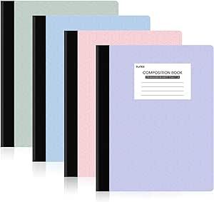 SUNEE Composition Notebooks (4 Pack) - College Ruled Paper, Composition Book, 9 3/4" x 7 1/2", 80 Sheets/160 Pages, Assorted Colors, School, College & Office Supplies Notebooks Composition, Aesthetic Supplies, College Ruled Paper, Back To School List, Paper Composition, Composition Books, College Supplies, College Office, Composition Notebooks