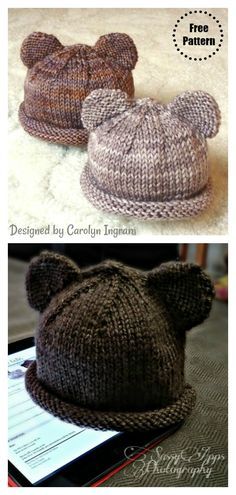 Simple Knitting Patterns Free, Baby Hat Knitting Patterns Free, Beanie Knitting Patterns Free, Baby Hat Knitting Pattern, Knitting Patterns Free Hats, Modern Knitting, Baby Knitting Patterns Free, Baby Hats Knitting, Bear Cubs