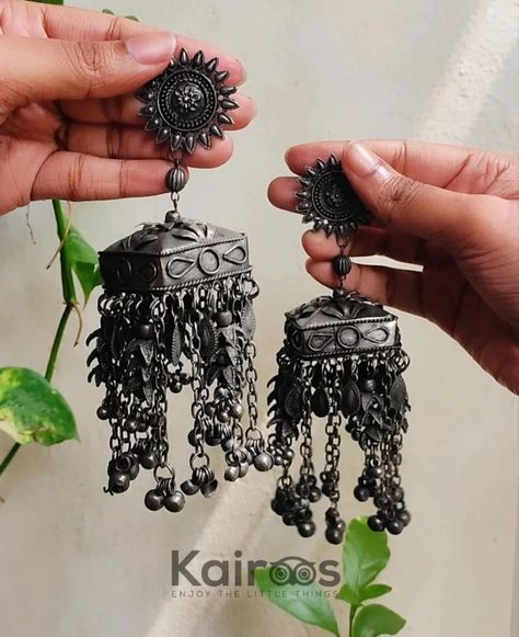 We are taking orders for this oversized Jhumka 😍 . 📍 Previous price: 560/- 💥 New price: 499/- . Inbox to order ❤️ Thank you 💖 . #kairoos #jhumka #oversizejhumka #blackpolishjewellery #germansilverjewellery #jewellery #earring #shoponline #goodbuy #fashion #traditional #today #newlook #dhaka #bangladesh Black Oxidised Earrings, Black Oxidised Jhumka, Oxidised Jhumka, Traditional Accessories, Aesthetic Jewellery, Sketches Ideas, Fashion Traditional, Pretty Jewelry Necklaces, Dhaka Bangladesh