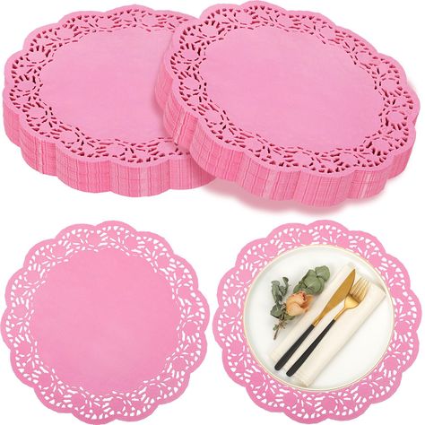 PRICES MAY VARY. What You Can Get: the package comes with 200 pieces of paper doilies for crafts in the size of about 35.5 cm/ 14 inch, sufficient quantities can support your decoration and replacement needs in daily life Sturdy and Safe: our pink paper placemats are mainly made of quality paper materials, safe and reliable, strong and sturdy, not easy to fade, tear, wear or break, so you can use for a long time with confidence Wide Applications: these round paper placemats have multi functional Pink Black And Silver Table Decor, Pink Wedding Decorations Receptions, Pink Party Table Set Up, Shades Of Pink Decor, Pink Dinner Party Table Settings, Pink Talavera Party, Pink And Green Tablescapes, Pink And White Party Decorations, Pink Brunch Decor