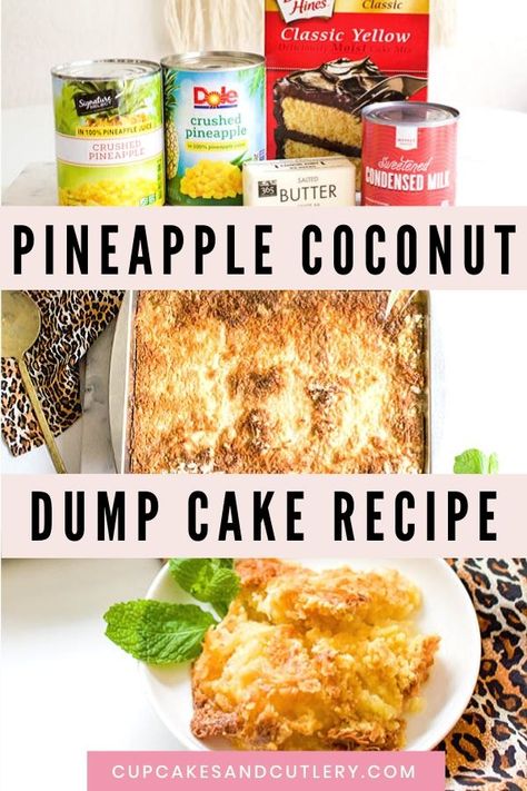 Pineapple Coconut Dump Cake, Dump Cake With Condensed Milk, Coconut Dump Cake, Cake With Condensed Milk, Pineapple Dump Cake Recipe, Cherry Pineapple Dump Cake, Pineapple Dump Cake, Easy Dump Cake Recipe, Condensed Milk Cake