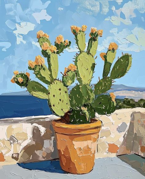 Cactus Flower Painting, Cactus Paintings, Pear Art, Cactus Drawing, Cactus Illustration, Pear Cactus, Barn Painting, Cactus Painting, Prickly Pear Cactus