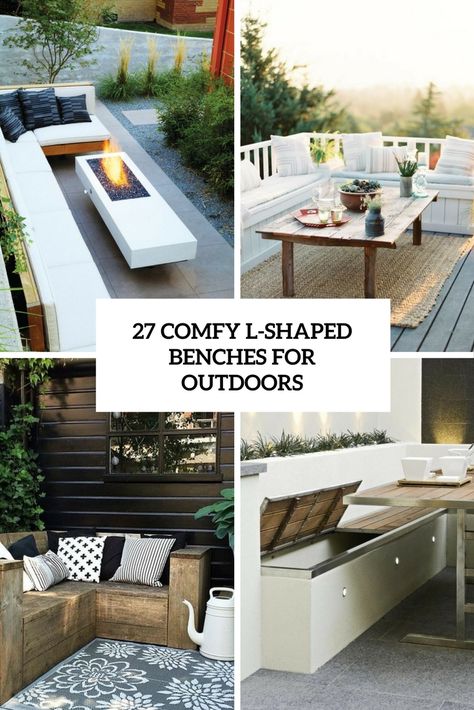 comfy l shaped benches for outdoors cover L Shaped Balcony, Conversation Space, L Shaped Bench, Modern Beach Home, Terrace Furniture, Landscape Hardscape, Outdoor Space Design, Front Patio, Cozy Seating