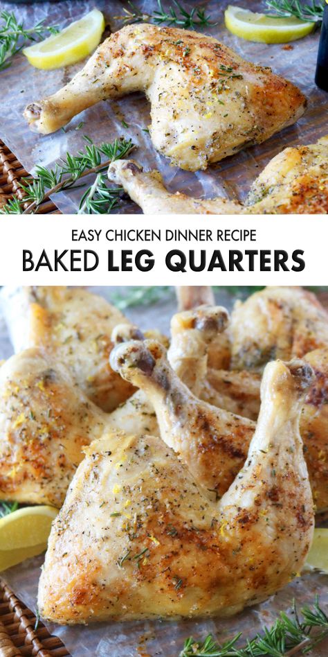 Baked Chicken Leg Quarters are baked to crispy perfection in the oven! This recipe is easy to follow and produces maximum flavor, every resulting in juicy, tender dark meat chicken! We’ll cover how to get the most flavor out of your chicken quarters, how long to bake them, and more! Baked Chicken Quarters, Chicken Legs In Oven, Baked Chicken Leg Quarters, Crispy Baked Chicken Legs, Chicken Leg Quarter Recipes, Thanksgiving Turkey Recipe, Chicken Quarters, Leg Quarters, Chicken Leg Quarters