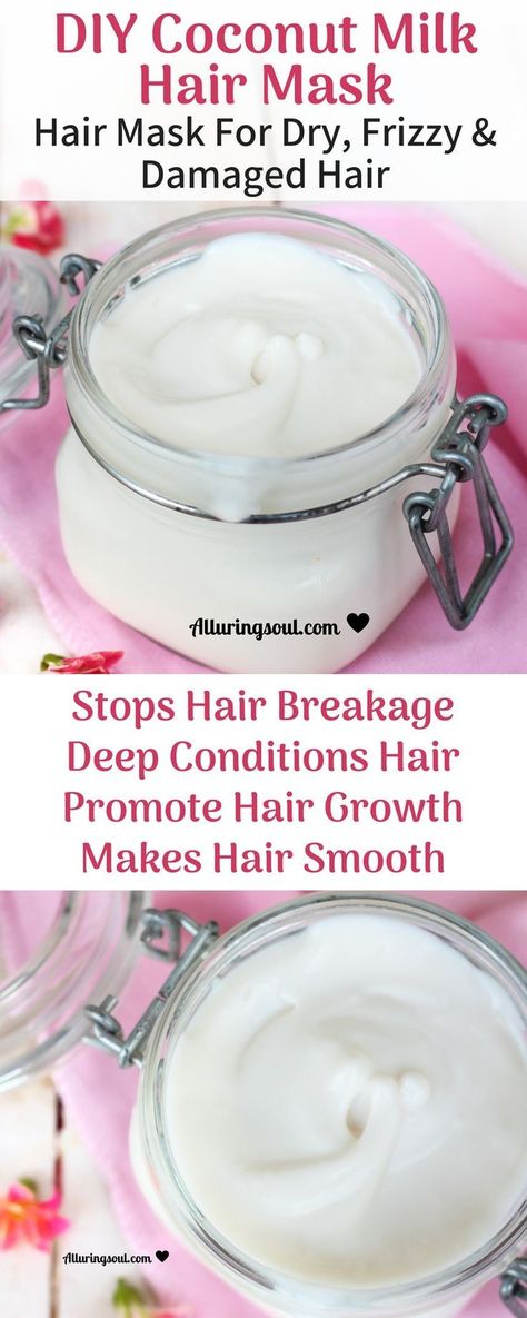 coconut milk hair mask is the best way to treat dull, damaged, frizzy and dry hair. It makes hair soft and adds shine. Check out to get full recipe. Diy Hair Growth Shampoo, Milk Hair Mask, Coconut Milk Hair, Coconut Milk Hair Mask, Homemade Hair Masks, Coconut Milk For Hair, Milk Hair, Coconut Oil Hair Growth, Hair Mask Recipe