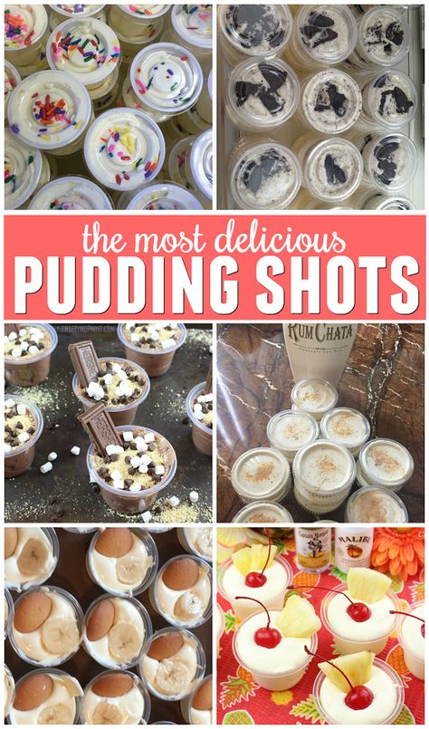 Delicious Pudding Shot Recipes - Crafty Morning Disaronno Pudding Shots, Pudding Shots With Cheesecake Pudding, White Food Ideas, Birthday Cake Pudding Shots Recipe, Alcohol Truck, Pudding Shooters, Smores Cheesecake, Crazy Drinks, Alcoholic Anonymous