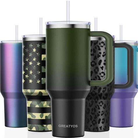 PRICES MAY VARY. STAY HYDRATED ALL DAY - Power you through your longest days with this large tumbler with lid and straw that holds 40 oz of beverage. Perfect for drinking water, smoothies, tea, or iced coffee. Just fill it up and get on with your day. Fits just about any car cup holder, take us with you wherever you go! DOUBLE-WALL VACUUM INSULATION - Our tumblers are insulated with a double-wall vacuum, built from kitchen-grade 18/8 stainless steel. Double-walled vacuum technology can keep your Water Smoothies, 40 Oz Tumbler With Handle, Cups With Lids, Ice Cold Drink, 40 Oz Tumbler, Drinks Tumbler, Over The Sink, Mug Gifts, Tumbler With Handle