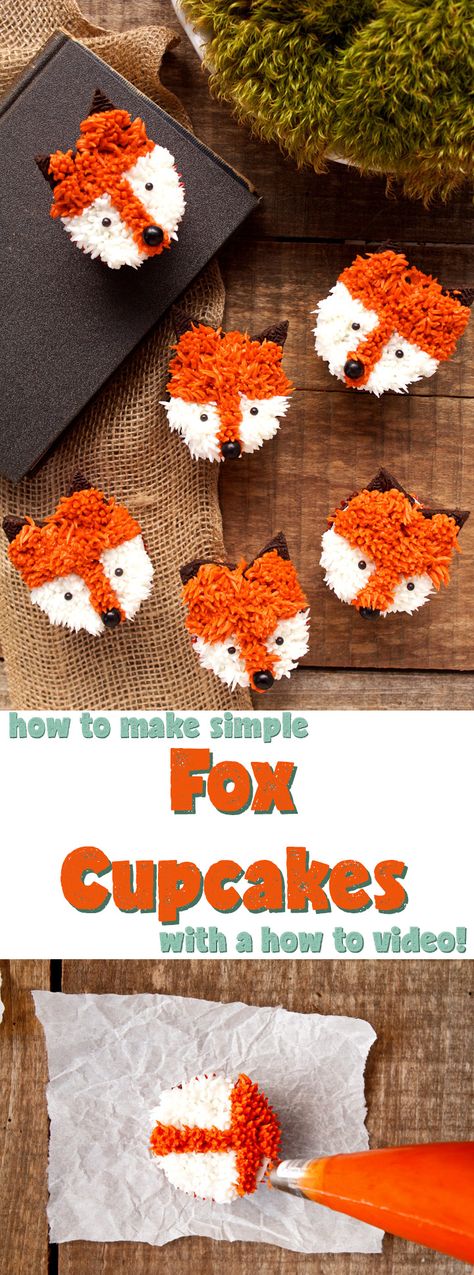 Fox Cupcakes, Cupcake Receptek, Cupcakes Simple, Tårta Design, Cupcakes Design, Fox Cake, Cookies Cupcake, Fox Birthday, Simple Video